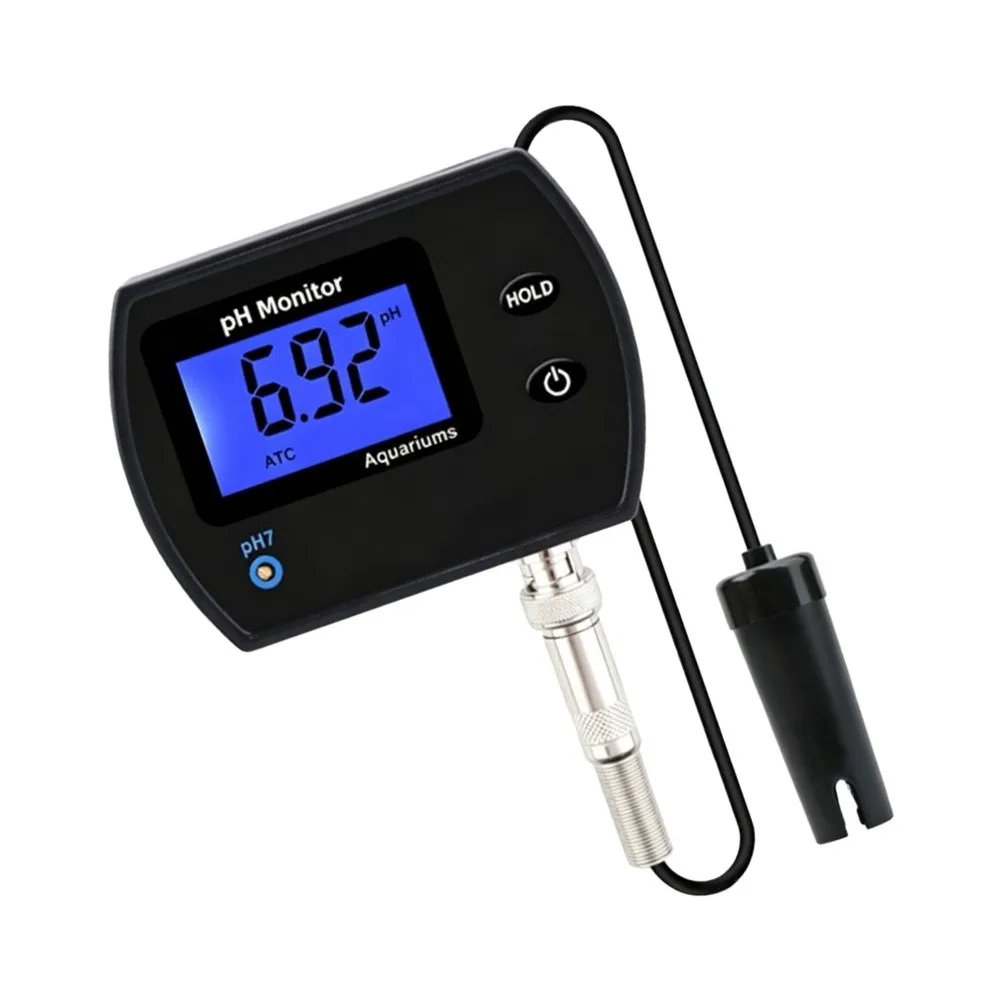 pH Meter with Temperature Measurement for Aquarium Tanks Systems Featuring Replaceable Probe and Calibration Kit