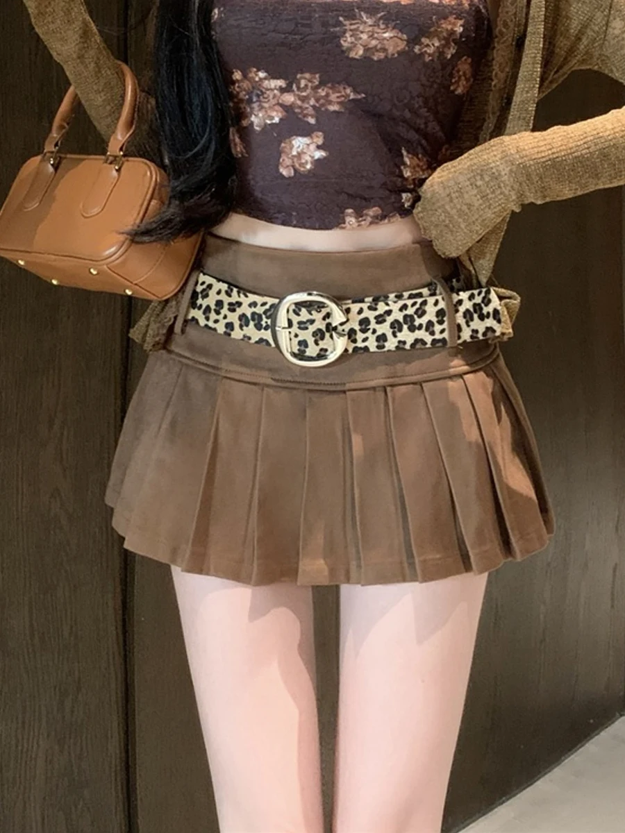 

Retro Sexy ort Skirt High Waist Pleated Skirt for Young Women Sli Slimming Versatile f-length Dance Date Wear