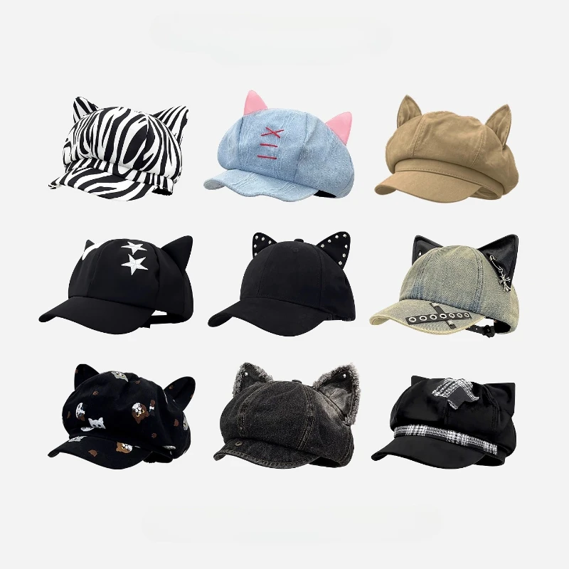 21Opts Subculture Ear Design Octagonal Berets Cap for Woman Spring Summer Travel Retro Niche Versatile Cloud Painter Hats Gorras