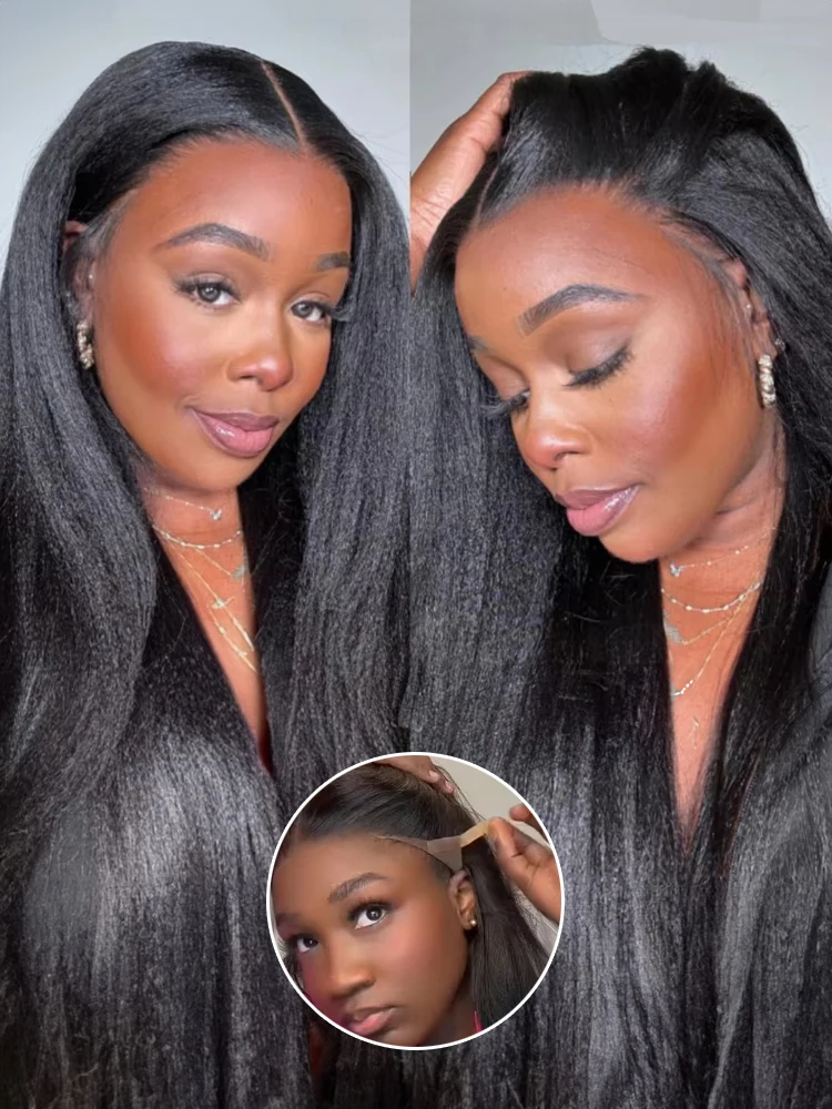 

Pre Cut No Lace Wear and Go Glueless Wig Human Hair Kinky Straight 13x6 360 HD Lace Frontal Wig Pre Plucked Yaki 100% Human Hair