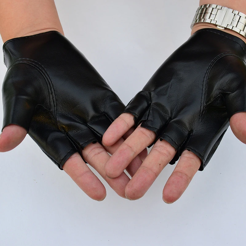 1 Pair Adult Child Black Pu Leather Half Finger Gloves Female Half Finger Driving Women Punk Gloves Dance Rivets Gloves Mittens