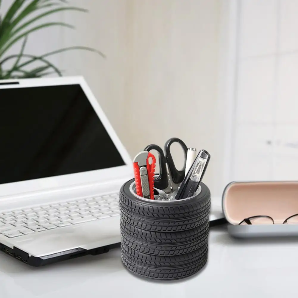 Pencil Organizer Realistic Tire Shaped Pen Holder for Desk Stationery Accessories Office Decor Durable Car Tire Pencil for Kids