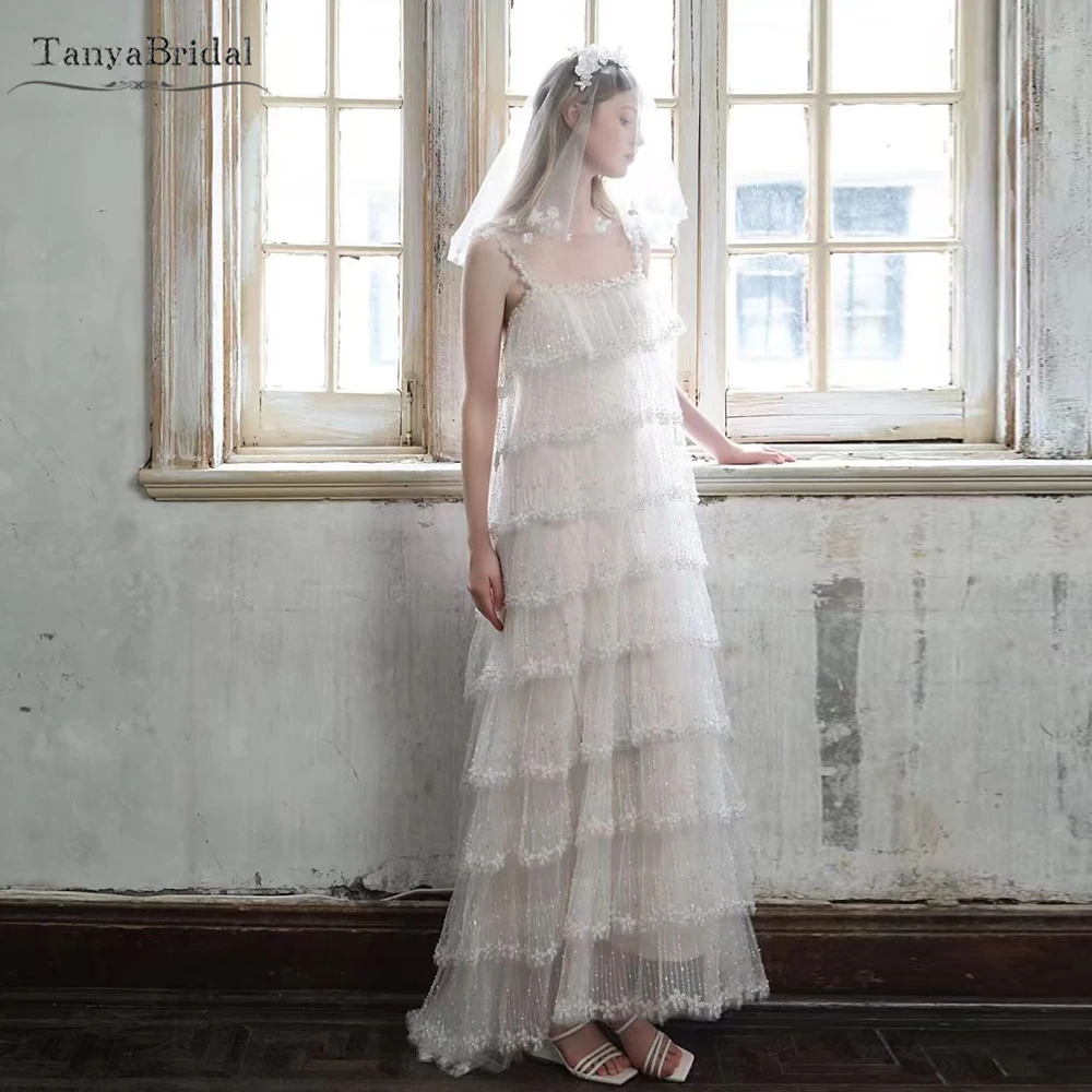 Spaghetti Swing A Line Wedding Dress ,Gorgeous Ruffles Layers Skirts Lovely Bridal Gowns ,Vestido De Noivas    DW1062