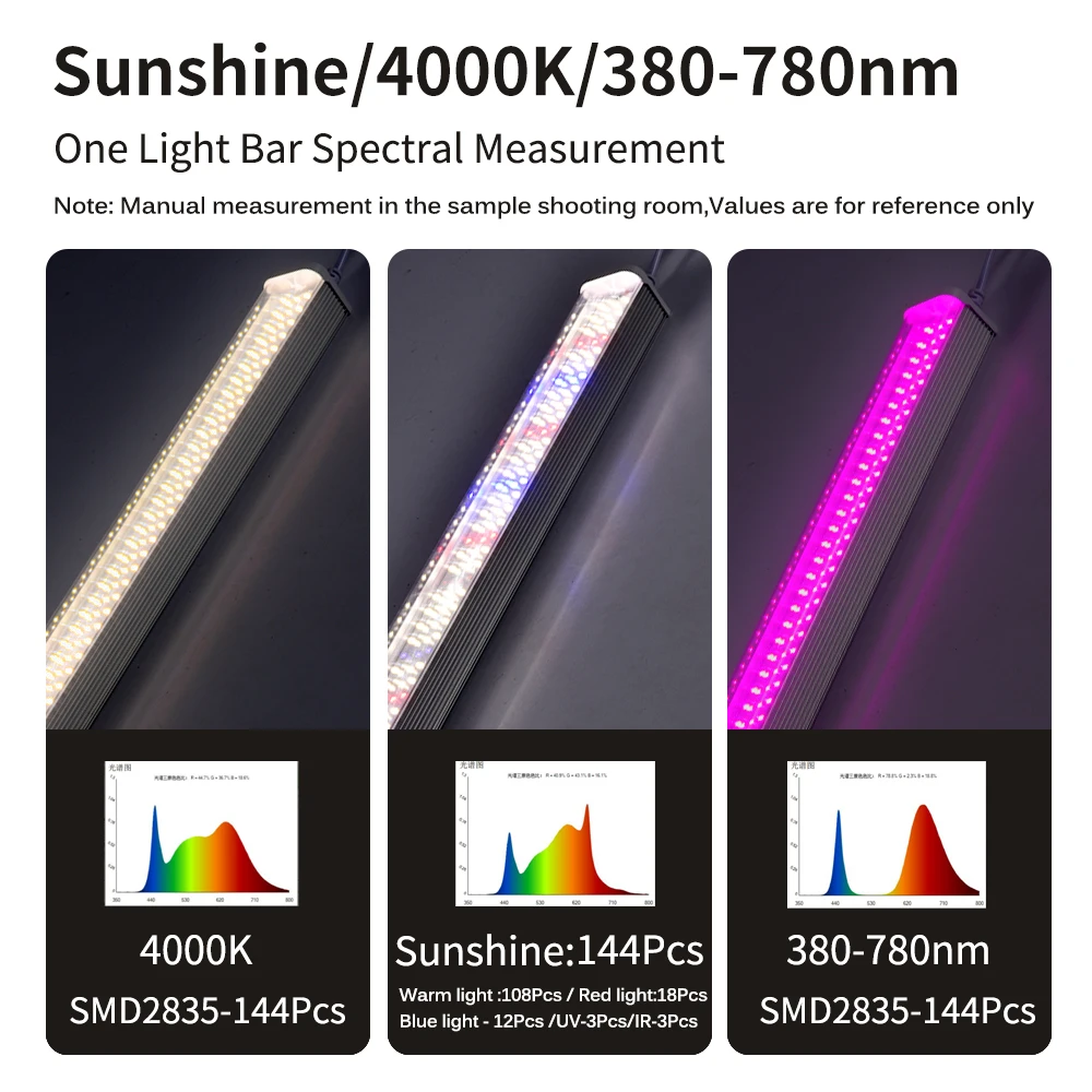 4pcs LED Grow Light 100-265V 53cm Full Spectrum LED Bar Light IP65 Waterproof Phytolamp For Plants Greenhouse Tent Plant Light