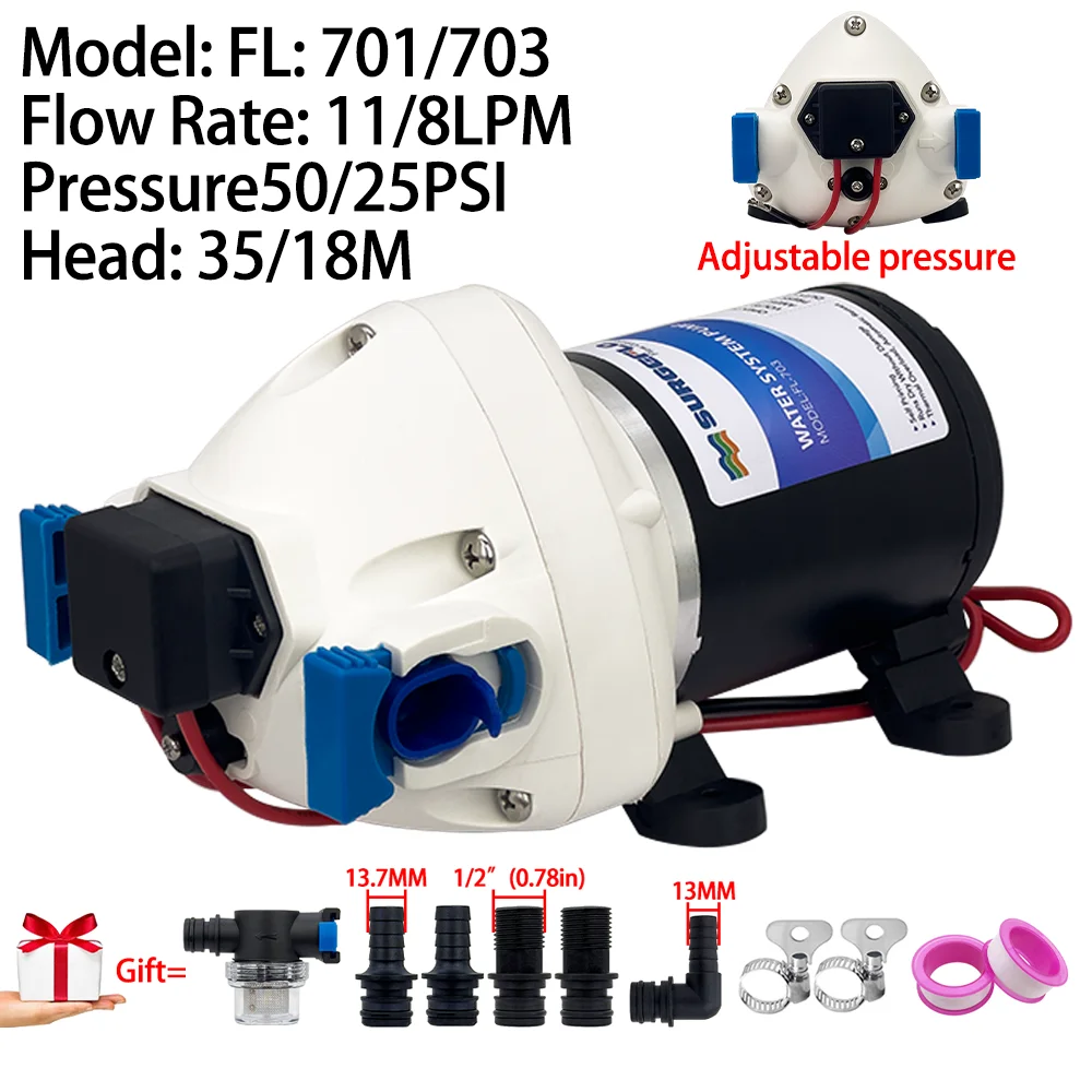 

Мембранный насос высокого давления, 12/24 В постоянного тока, трехкамерный мембранный насос для каравана, 11/8 л/мин, 50/25 фунтов на квадратный дюйм, головка 35 м, высота всасывания 3 м