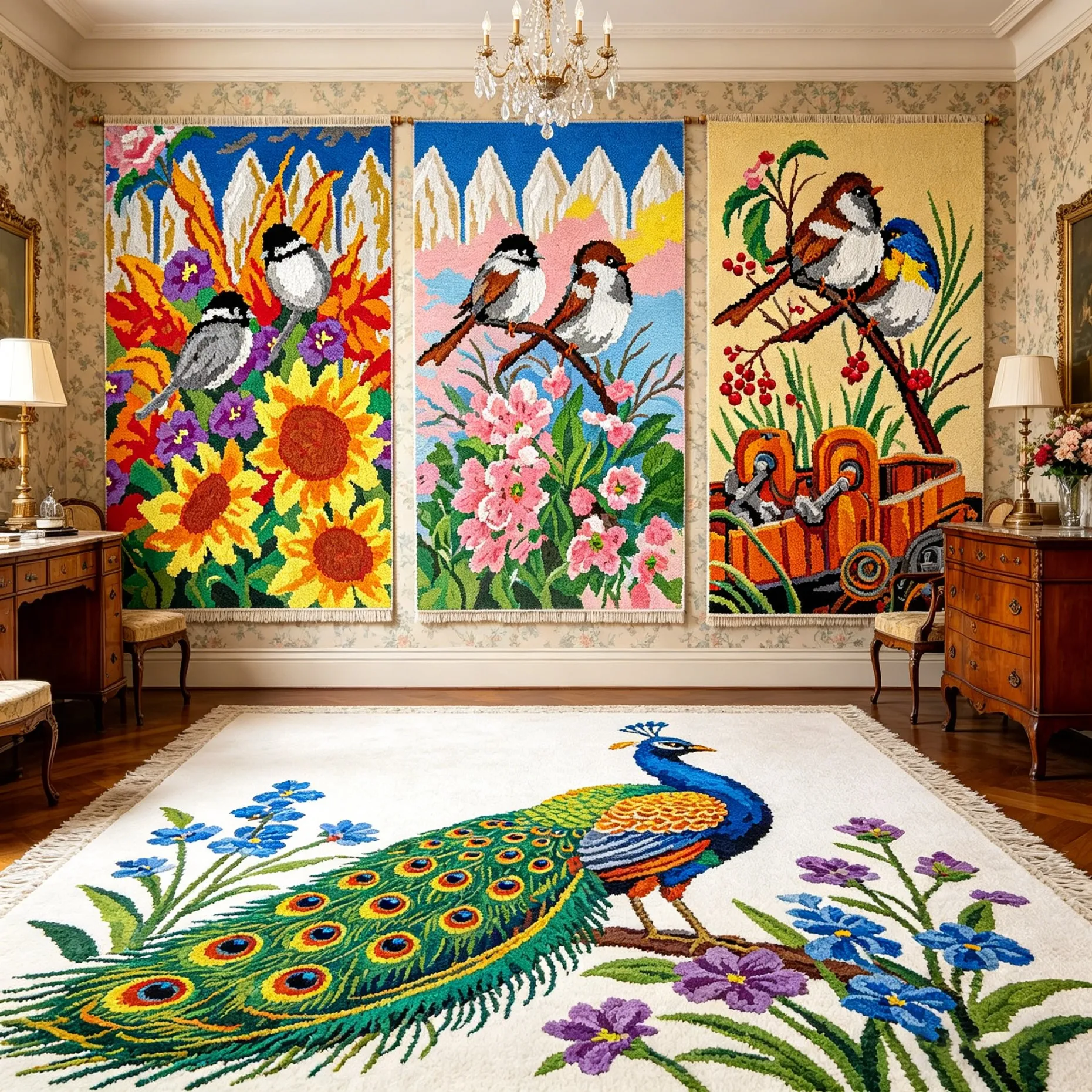 

Набор для вышивания ковриков крючком DIY: Олень, Лебедь, Павлин. Набор для создания ковриков с крючковой техникой, включая нитки для вышивания и пуговицы.