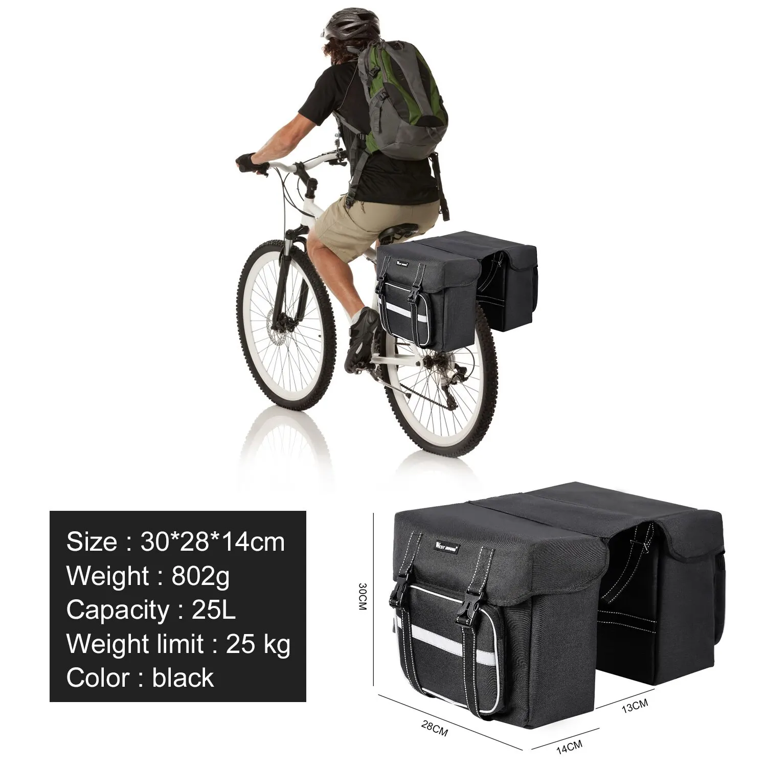 WEST BIKING Bicycle Rear Seat Bag 25L Large Capacity Outdoor Luggage Carrier Bags Cycling MTB Road Bike Trunk Double Pannier Bag