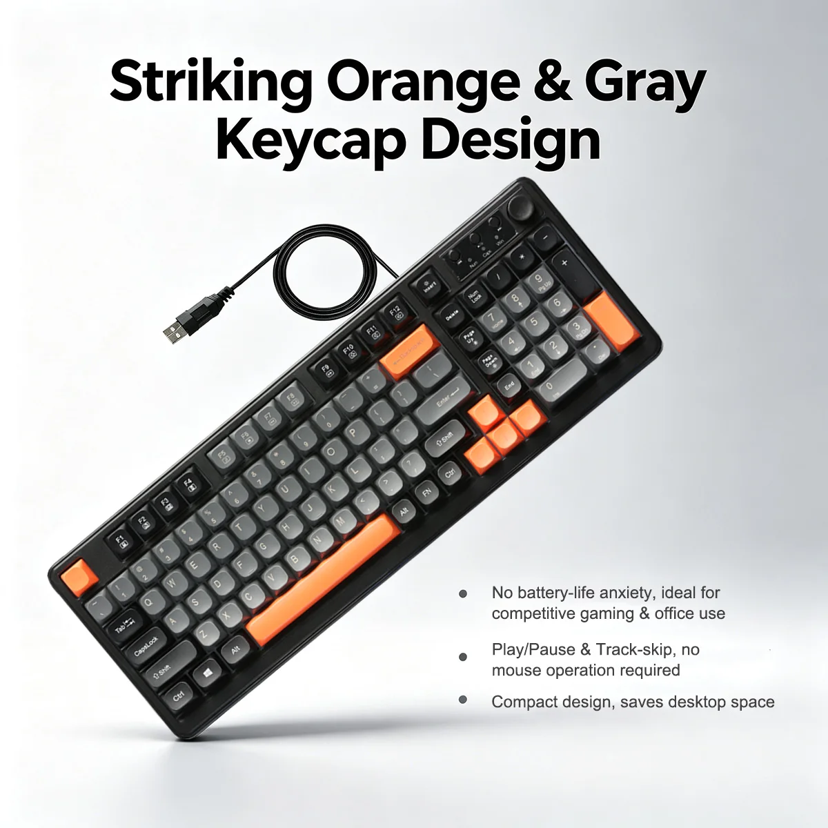 Wired Computer Keyboard, USB Keyboard with Number Pad, Slim Compact Basic Keyboard, USB Plug-and-Play,  for Laptop PC Desktop