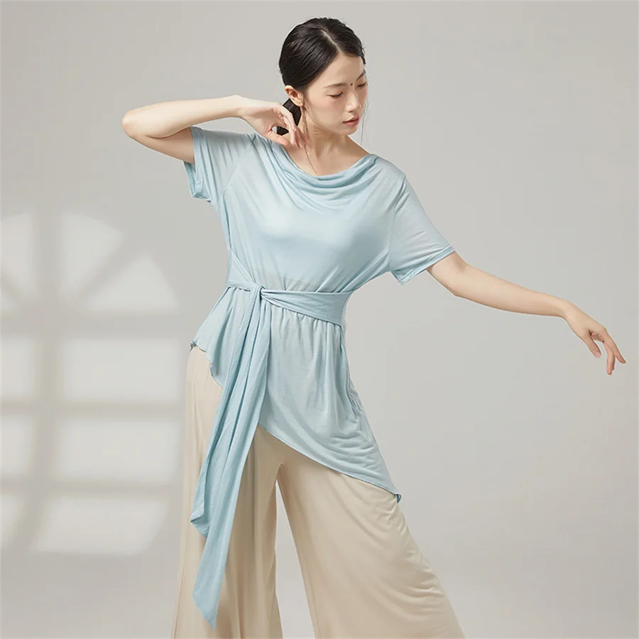 Women Modern Dance Shirt See Through Soft Breathable Adult Ballet Chinese Folk Dance Top Casual Wear Daily Training Costume