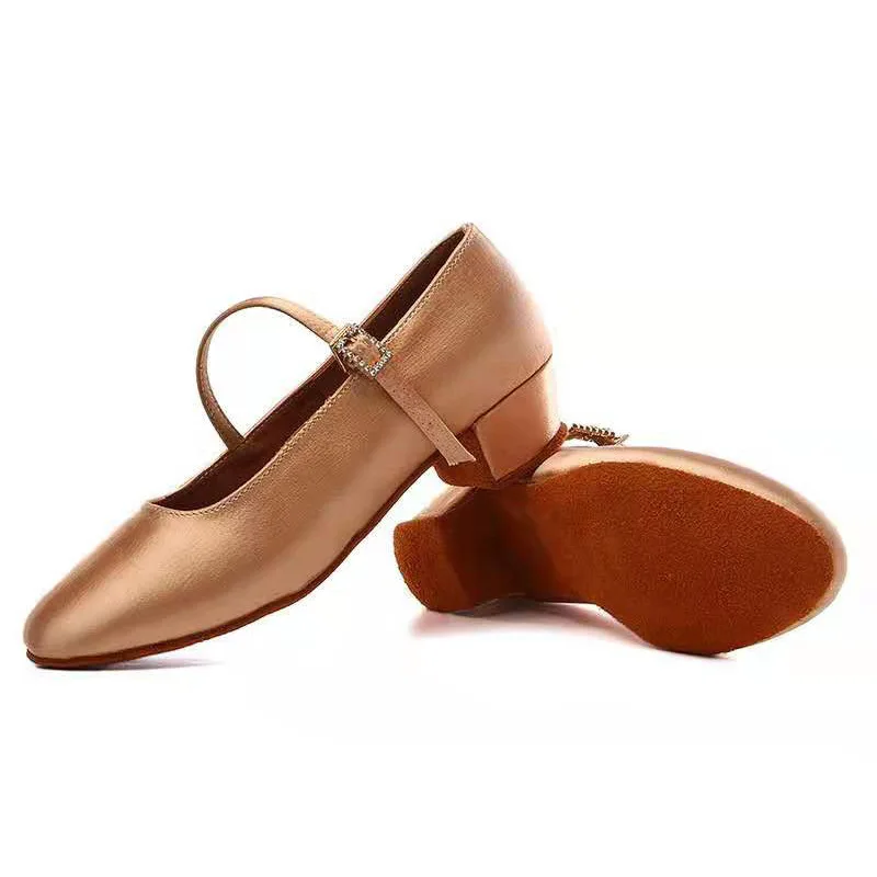 Children Silk Ballroom Dance Shoes Women Closed Toe Walts Salsa Latin Dance Shoes Girls Kids Practice Dancing Shoes Women