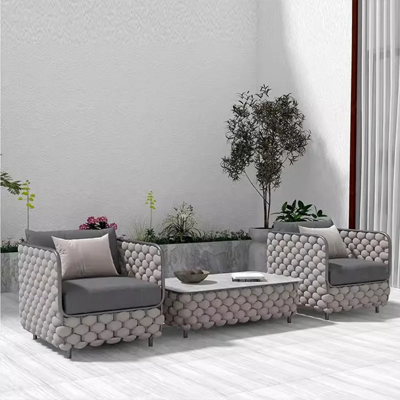 Outdoor rattan sofa combination outdoor courtyard open-air balcony leisure rattan chair rope sofa
