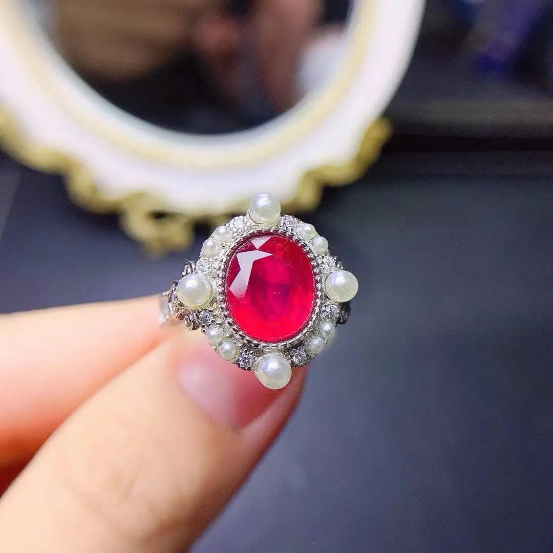 KJJEAXCMY New style Jewelry Natural Women's Ruby ring 925 silver inlay Colorful and splendid Crystal pure fire flash explosion