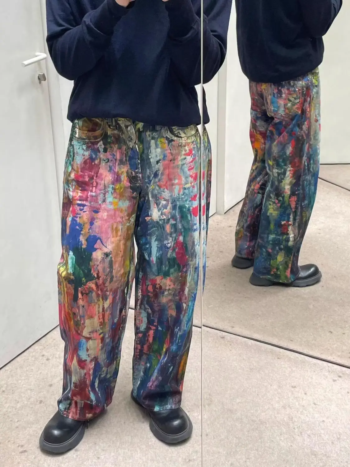 

Мешковатые джинсы, красочные граффити, высокая талия, широкие джинсовые брюки, уличная одежда унисекс, корейская уличная одежда Y2k, джинсовые брюки с принтом, джинсы