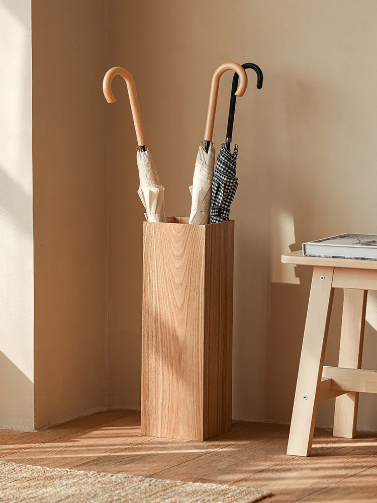 Wooden umbrella storage bucket Home entrance storage umbrella stand Solid wood shelf Hotel umbrella tube