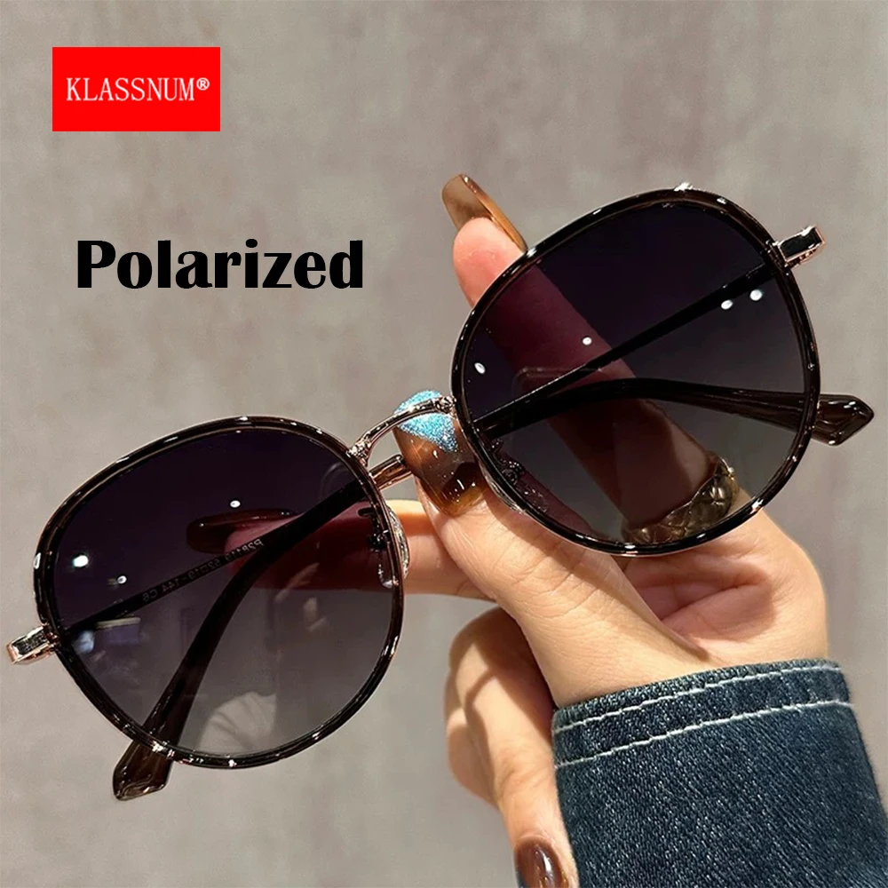 

KLASSNUM Vintage Round Large Sunglasses Woman Luxury Polarized Sun glasses 2025 Trend Gradient Color Lens Anti UV400 Shades