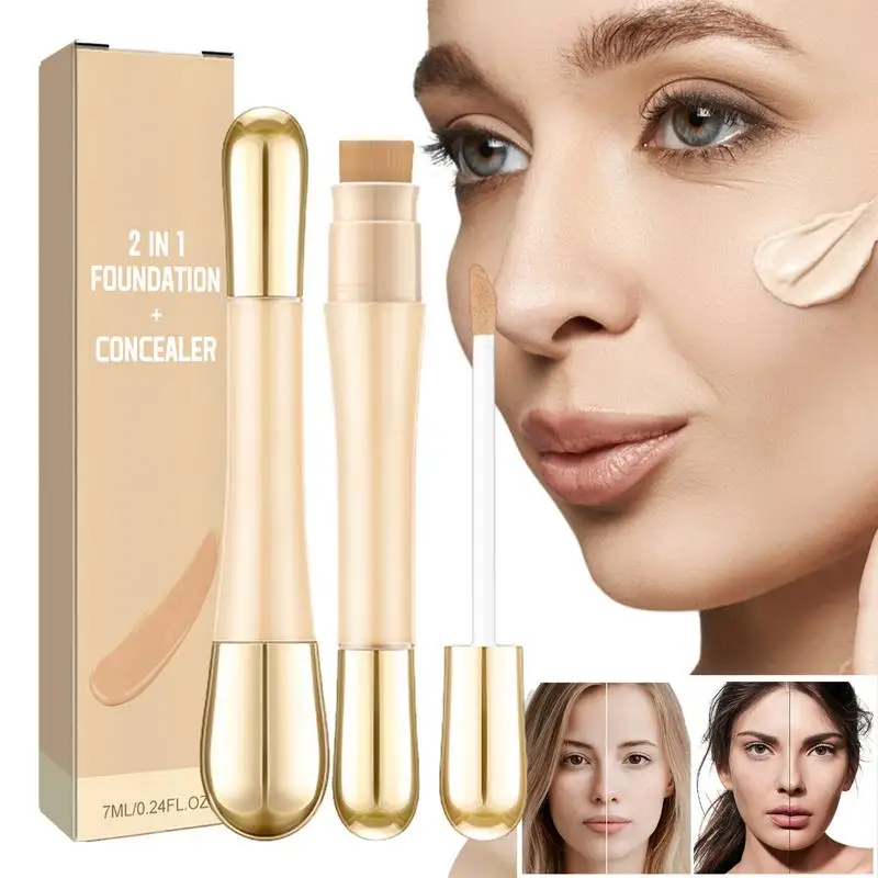 Fondotinta e correttore viso a doppia testa 2 in 1 fondotinta idratante illuminante Contouring evidenziatore Stick