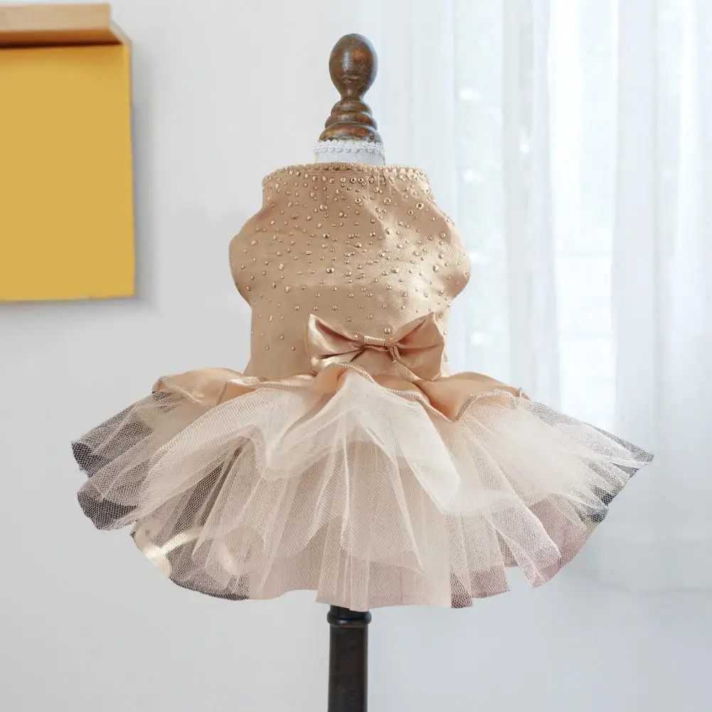 Fotografia 5: Vestido de princesa para animais de estimação, vestido de princesa com laço brilhante para fantasia pequena e fofa com saia de gaze de lantejoulas para cães e gatos, roupa de festa