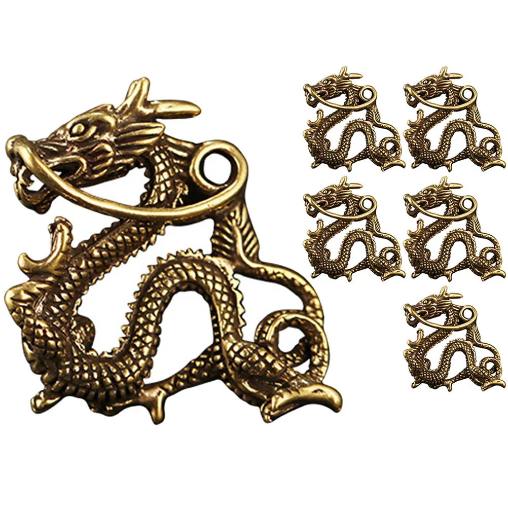 

6 шт., брелок с драконом из чистой меди, латунные подвески, кулон, украшения в китайском стиле, винтажное кольцо