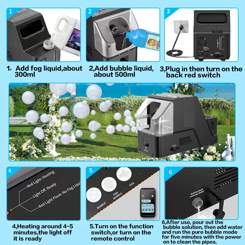 Mistbellenmachine met afstandsbediening, 3 in 1 voor binnen en buiten Halloween Kerstfeest Bruiloft Verjaardag Foto