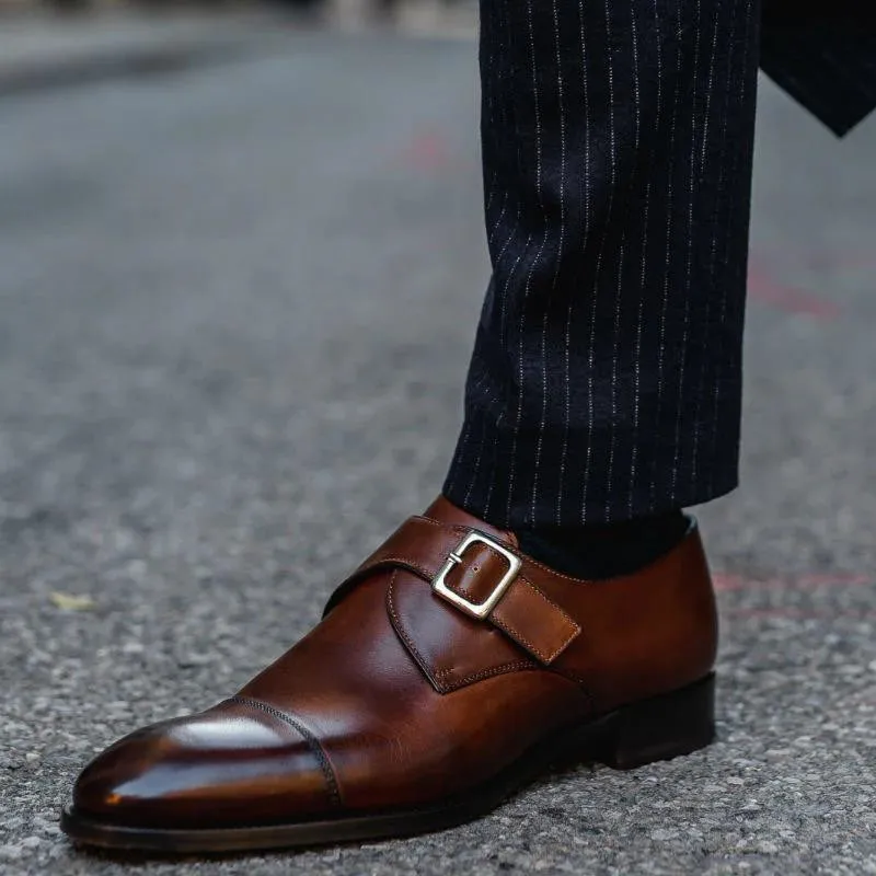 Single Monk Strap Loafers for Men Buckle Business Men Dress Shoes Brown Breathable Zapato De Vestir Para Hombre
