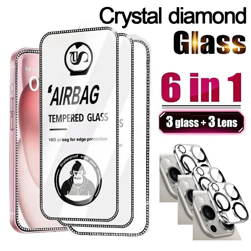 

3pcs Screen + 3pcs Camera Lens Protector 6in1 Kit for iPhone17/16/15/14/13 - HD Transparent, Anti-Fingerprint, Anti-Scratch