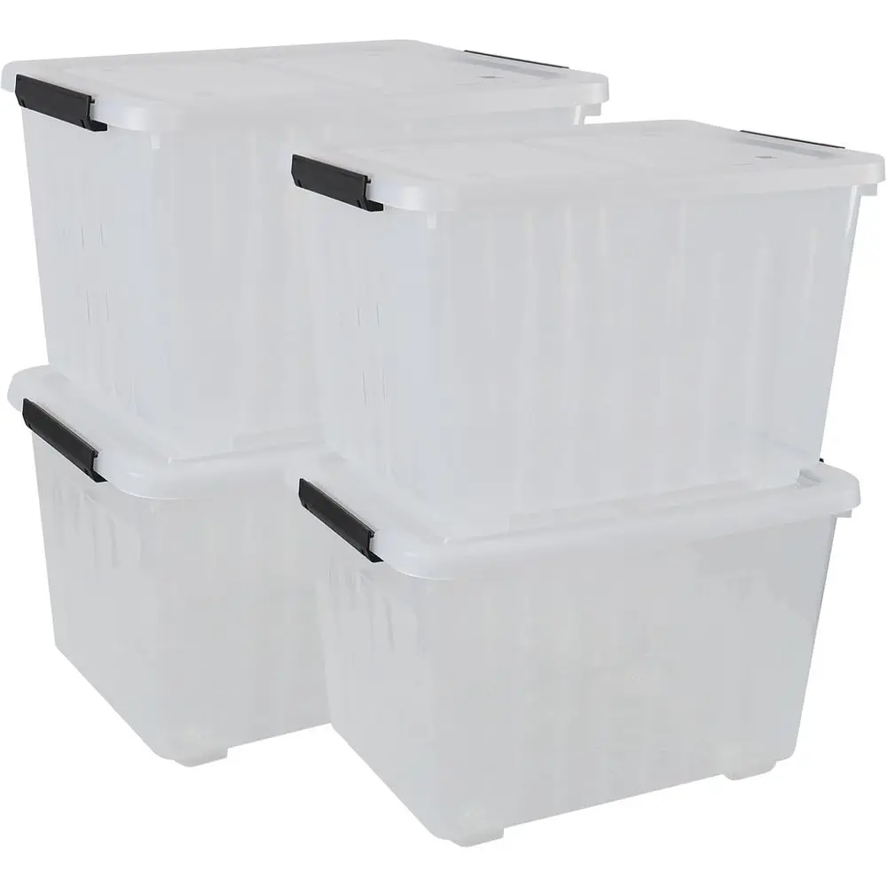 

4-Pack 50 Quart Durable Stackable Plastic Storage Bins with Clear Lids for Organizing Clothes, Bedding, and More