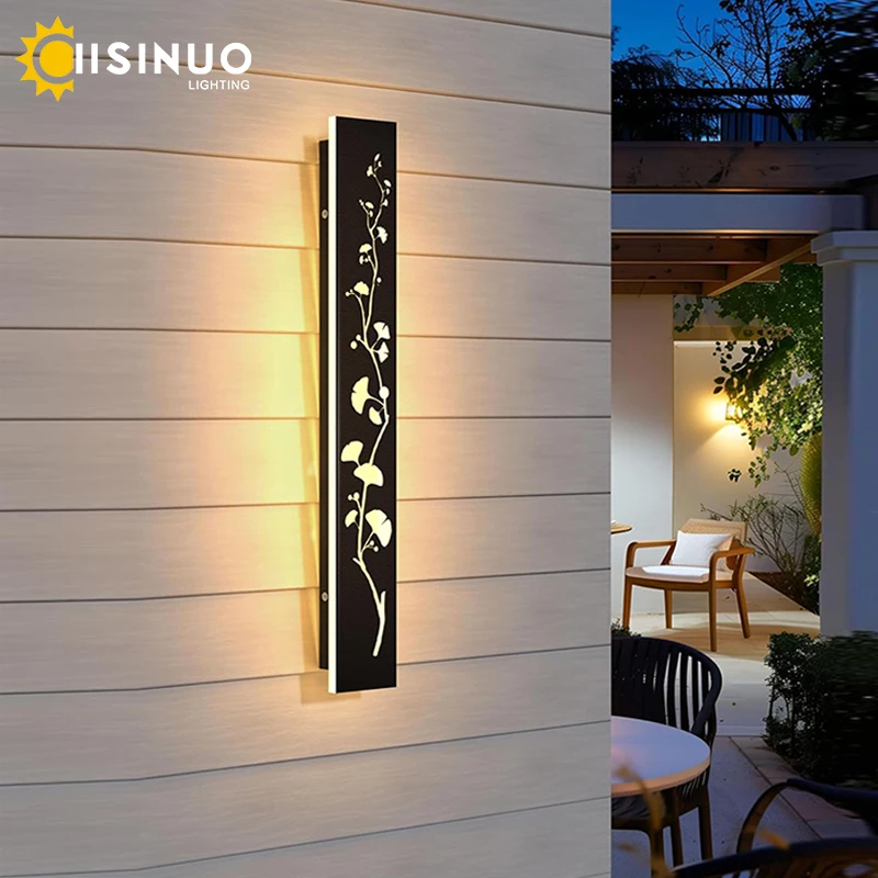 Outdoor Waterproof Stainless Steel Wall Light with Lotus Pattern IP65 Rustproof Long Wall Lamp for Garden Courtyard Villa Garage