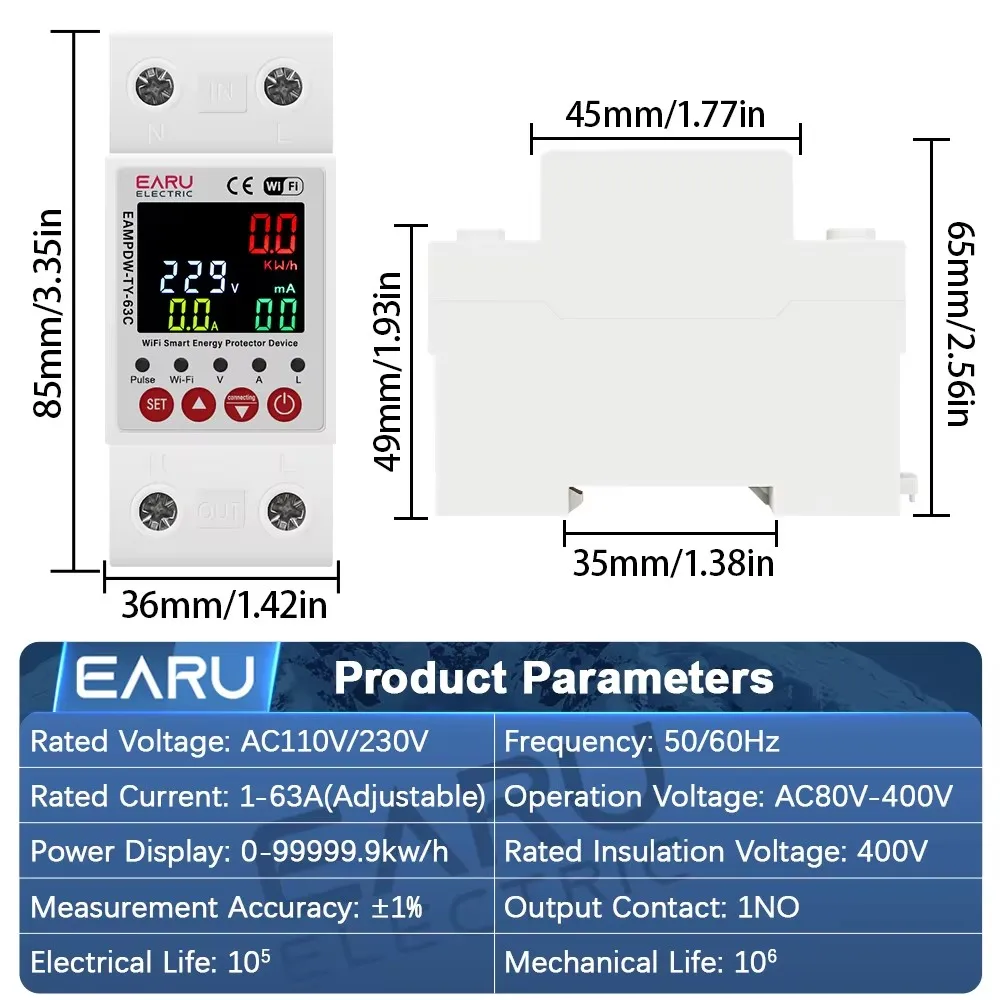 Tuya Smart WiFi Energy Meter Power kWh Meter Earth Leakage Over Under Voltage Protector Time Relay Device Switch Circuit Breaker