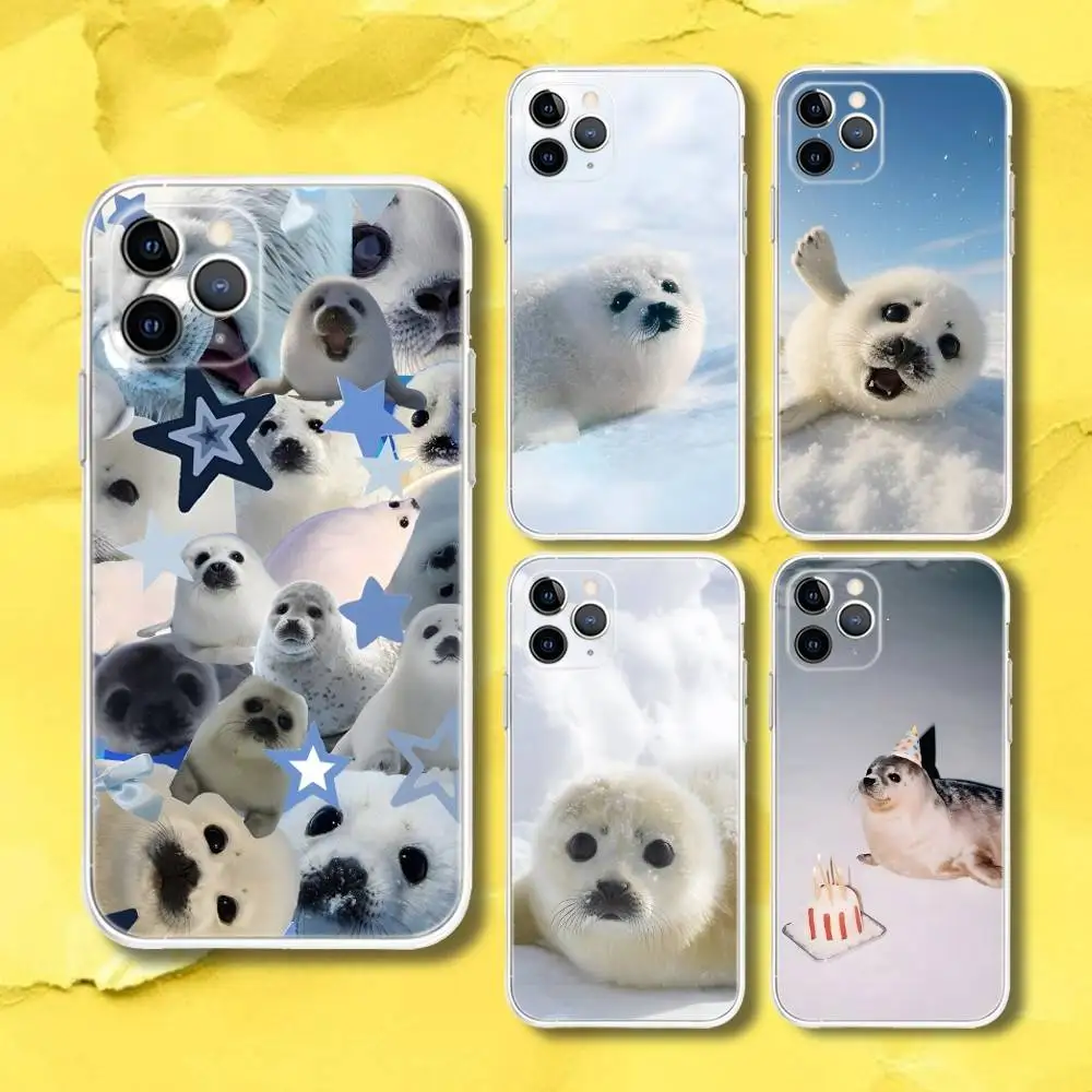 

Cute S-Seal Seals Animal Transparent Phone Case For iPhone 17,13,15,12,11,14,16 Pro Max Mini 7,8 Plus SE4,17E Air Cover Fundas