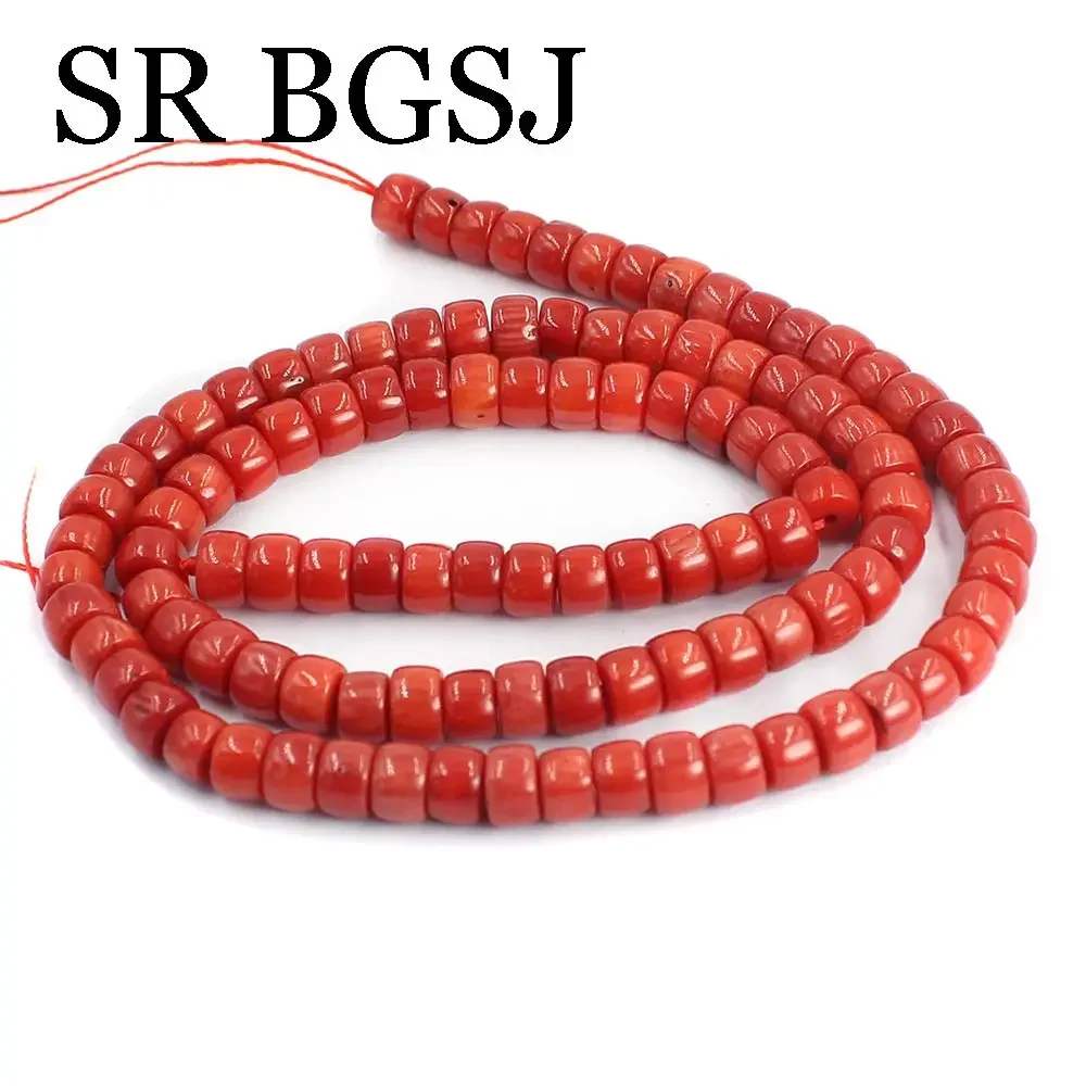 4X6Mm 15Inch Drum Rondelle Beaded Jewelry Diy Loose Real Genuine Natural Red Sea Bamboo Coral Beads
