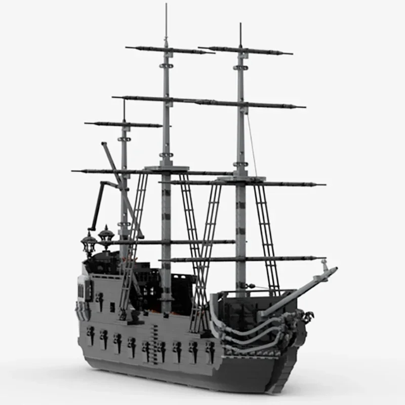 Clássico preto navio pirata modelo moc tijolos de construção tecnologia transporte do mar blocos modulares presente brinquedo natal diy conjuntos montagem