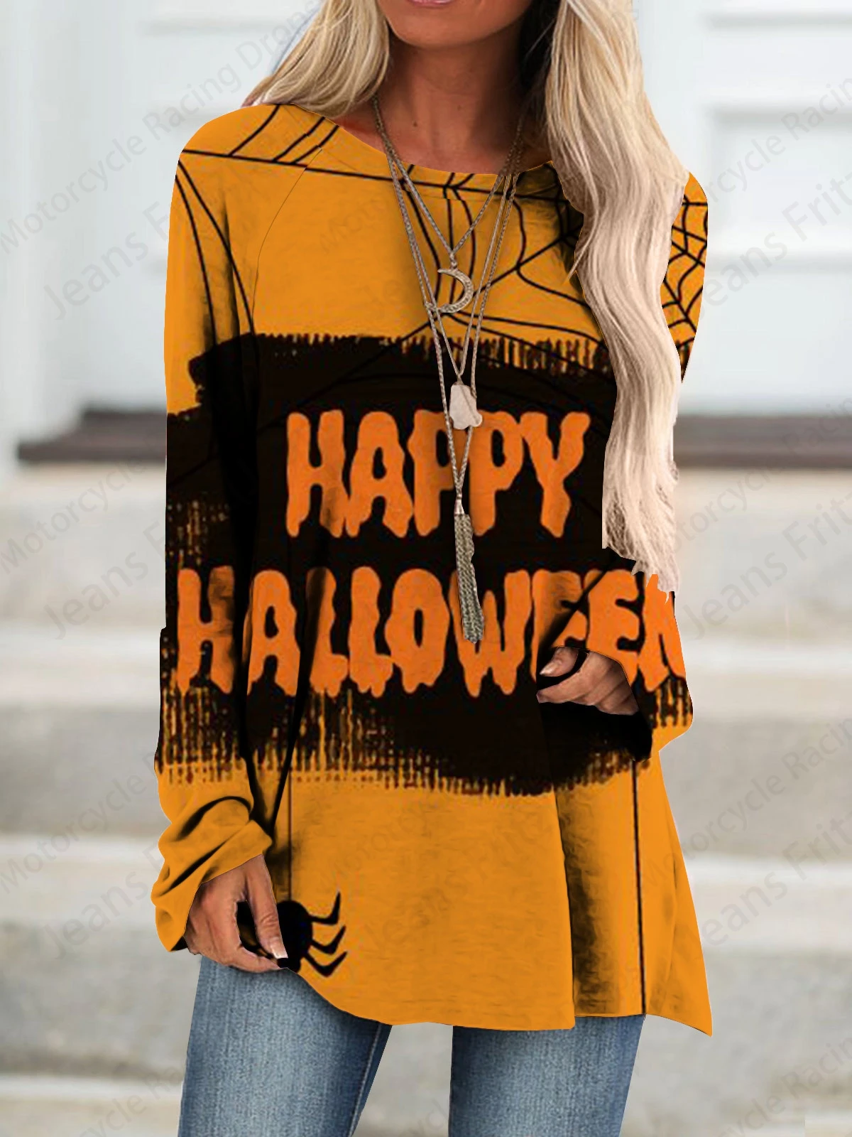 Happy Halloween 3d Print T-shirts Women Fashion T-shirt Long Sleeve Tops Tees Letter Print Tshirt Casual Long Tunic Tops Ladies