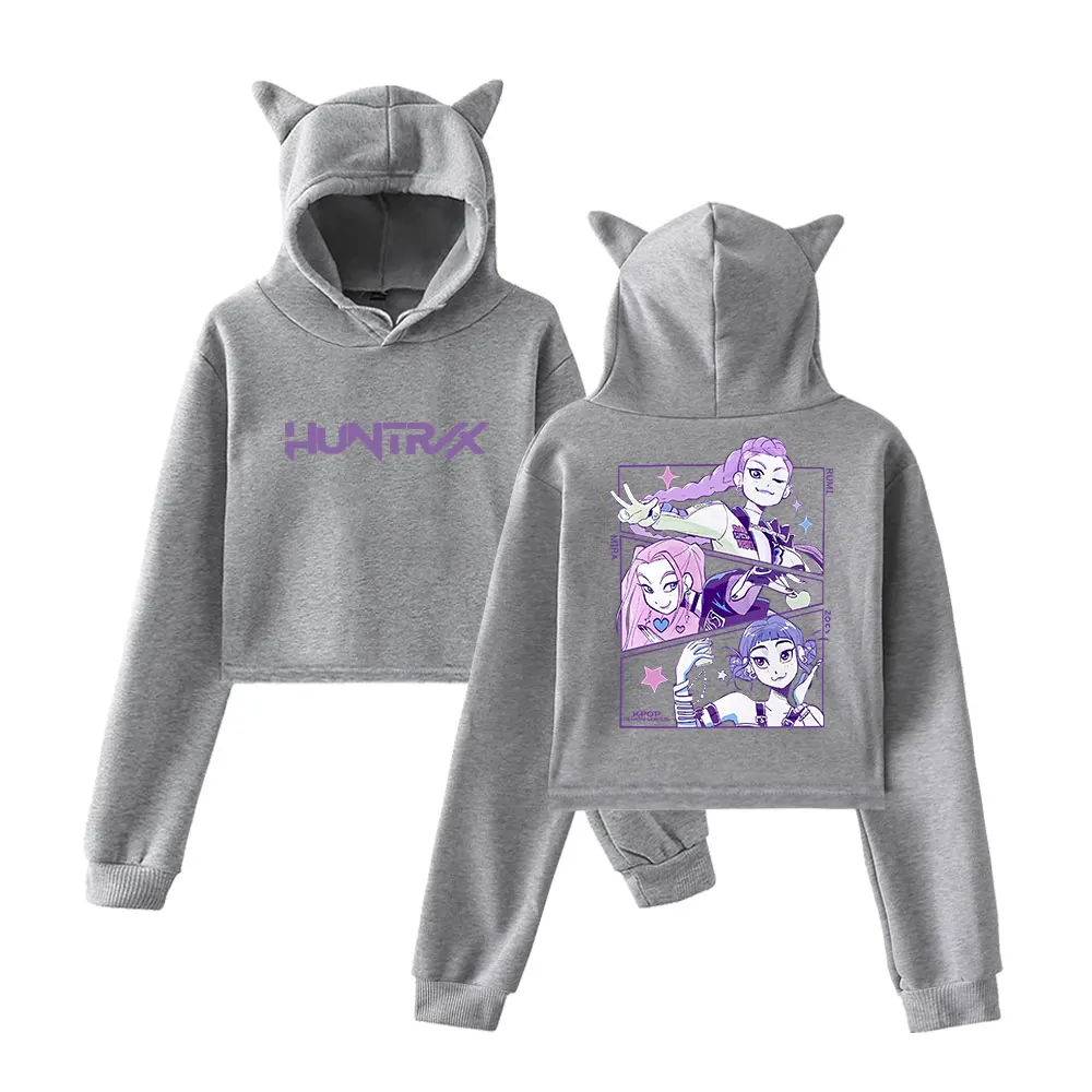 KPop Demon Hunters 2025 Merch Hoodies Sweatshirt for Girls Cat Ear Crop Pullover Casual Clothes