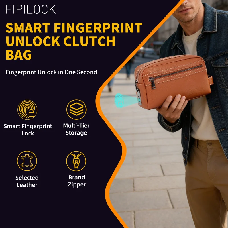 Real leather FL-V1 men's intelligent fingerprint security anti-theft handbag, black security men's wallet shoulder bag