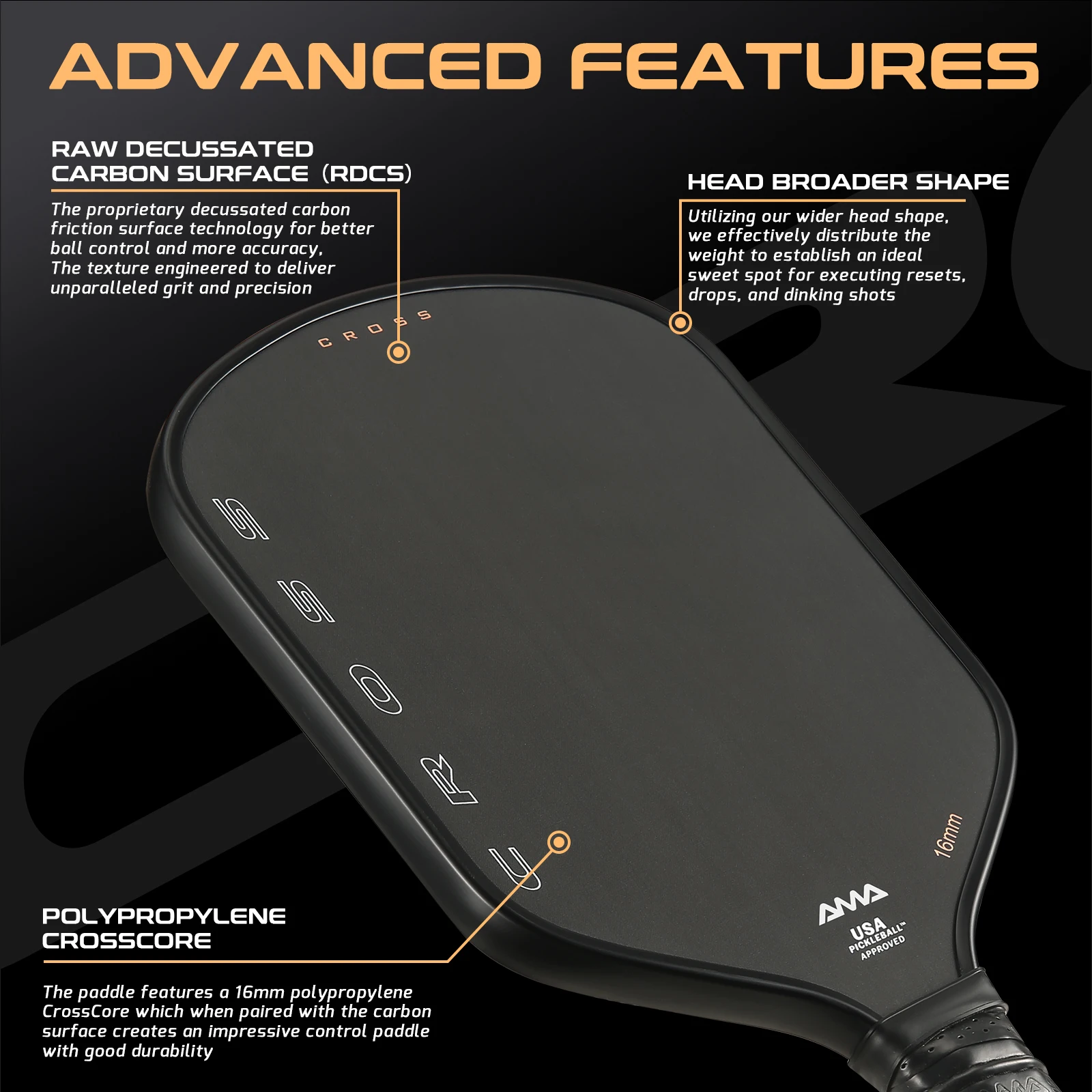 AMASPORT USAPA Approvel Pickleball Paddle with Cover Cross Series for Advanced Design & Premium Performance Pickleball Rackets - Image 3