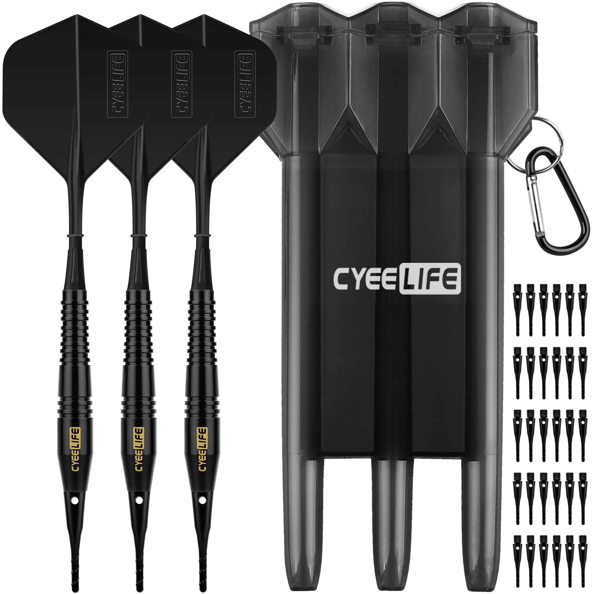 CyeeLife Messing-Dartpfeile mit weicher Spitze, 16 g, mit Tragetasche und zusätzlichen Kunststoffspitzen und Flügeln, professionelles elektronisches