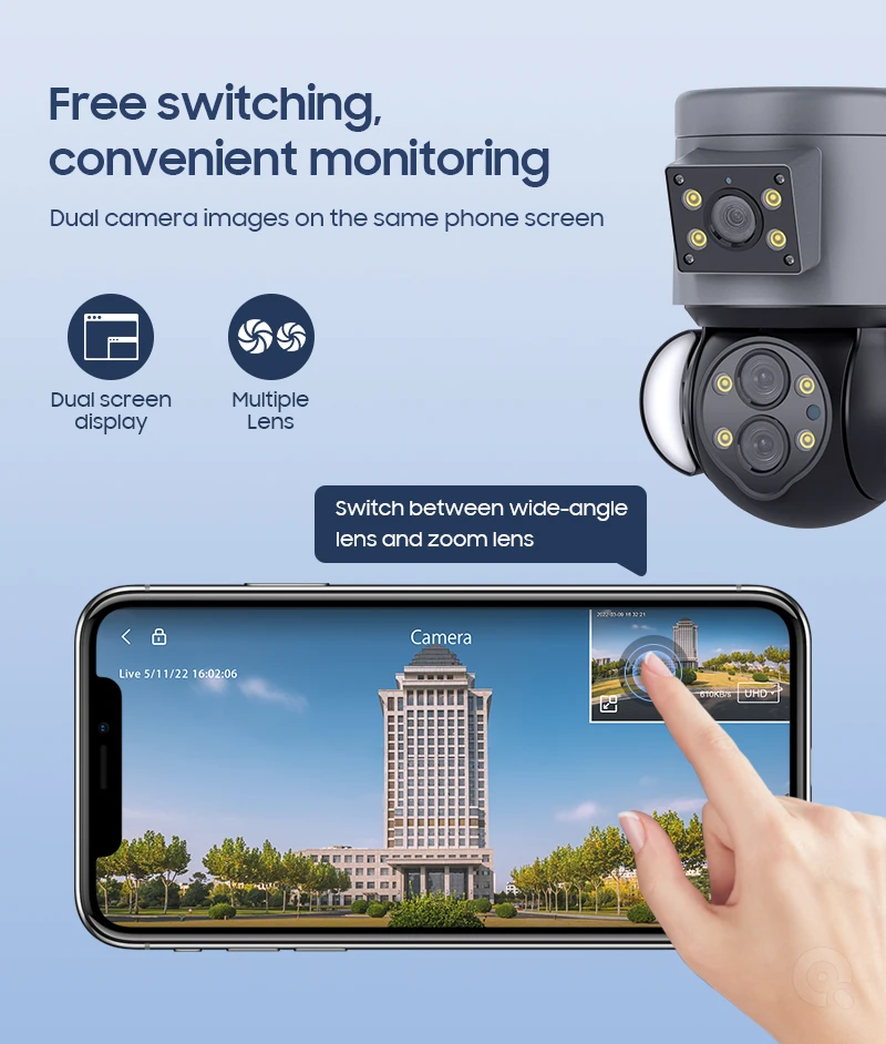 2025 New Trend Security Alert 4G Camera Easy Installation Dual Screen 10XZoom IP Camera 4MP