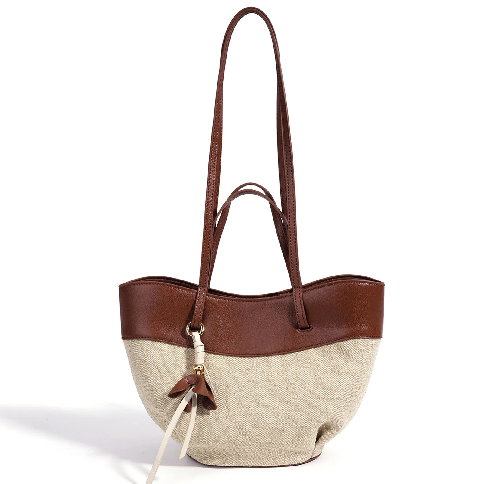 Niche Linen Color Block Shoulder Bag Elegant Versatile Underarm Bag Casual Lazy Wing Bag Light Luxury Commute Tote Handbag