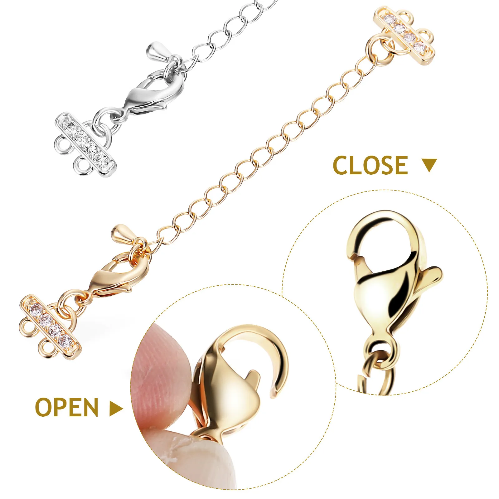 

10 шт. двойных удлинительных цепочек с застежкой-карабином для самостоятельного изготовления ожерелий, с изящным циркониевым дизайном, фурнитура для создания украшений