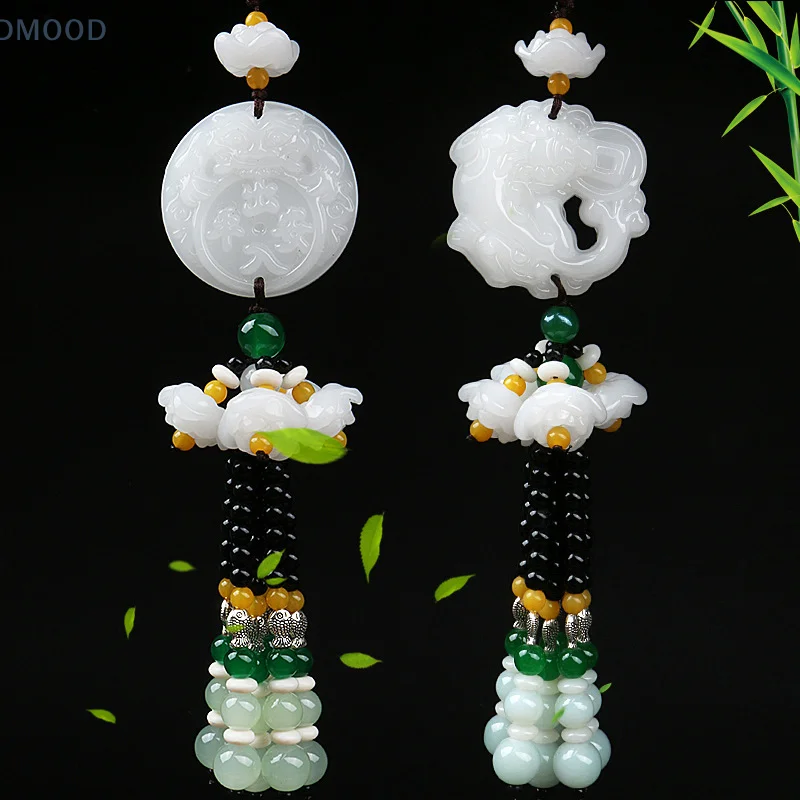 Imitação de carro Jade Verde Pingente, Decoração Interior Car Fashion, Espelho Retrovisor, Lotus Pi Xiu, Decoração Boa Sorte, Enfeites