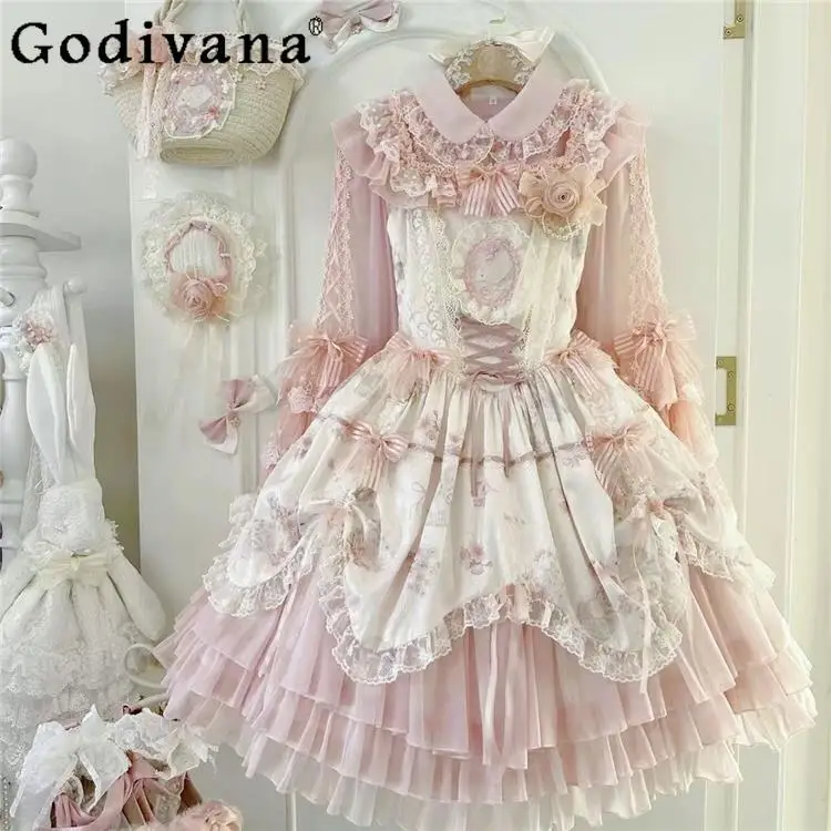 

Original Sweet Lolita Princess Dress Spring and Autumn New Women's High Waist Slim Elegant Sling Dress Lolita Long Sleeve Shirt