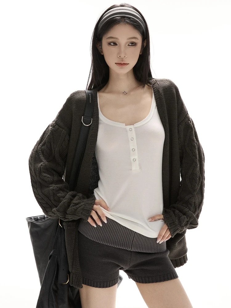 

CruOnit Lazy Feel свободный вязаный свитер пальто цвет Blo ort брюки для похудения повседневный теплый вязаный кардиган комплект для женщин