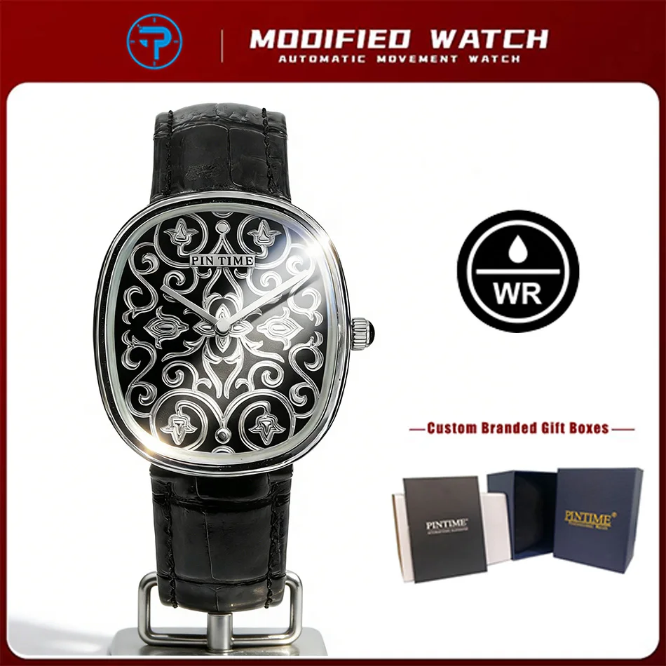Men Watche Classic vintage Style Black Watch with Arabic Pattern Engraving Craftsmanship Gentleman Elegant Men Quartz Wristwatch