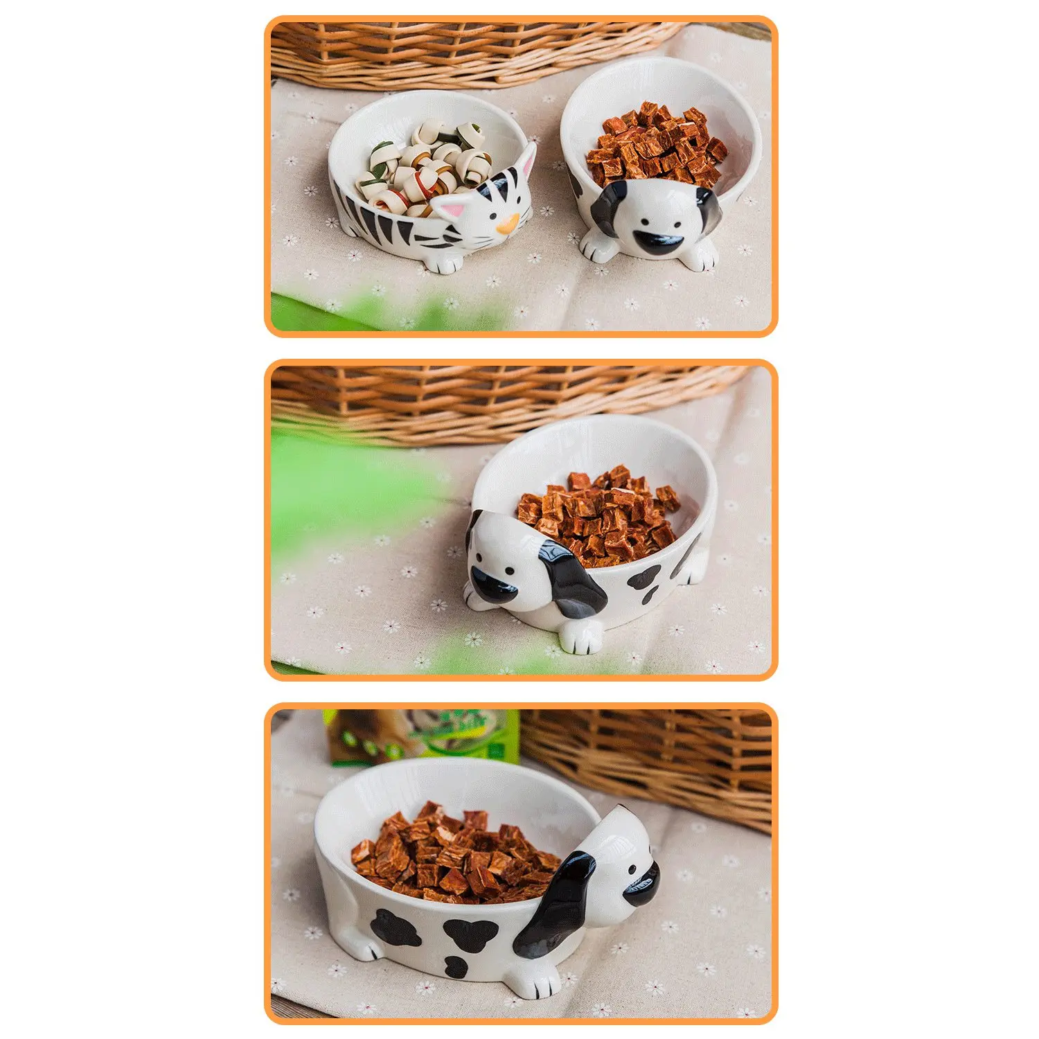 Creative 3D Dog-Shaped Colored Ceramic Dog Food Bowl, Add Cutlery for Small and Medium Anti-Tip Pets, Painted Pet