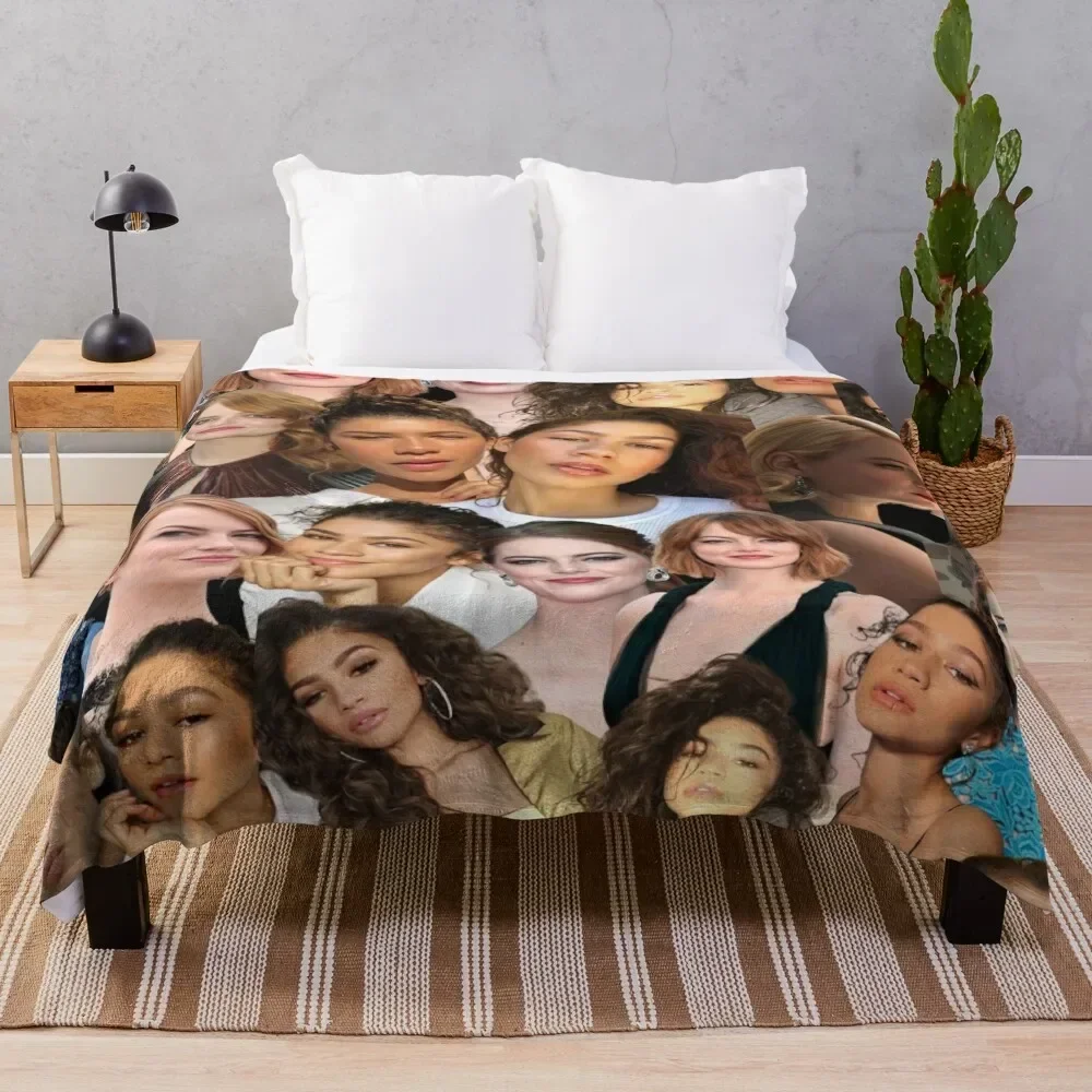 

Emma stone and zendaya collage Throw Blanket for winter Multi-Purpose Cute Blankets