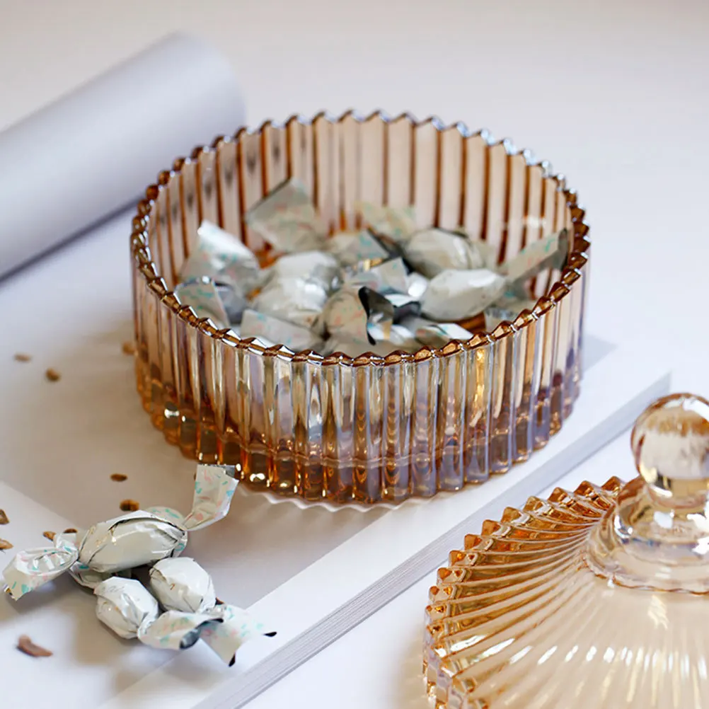 

Amber Small Glass Candy Jar with Pressed Faceted Crystal Design for Cookie Snack Storage Home Wedding Decoration Desktop Display
