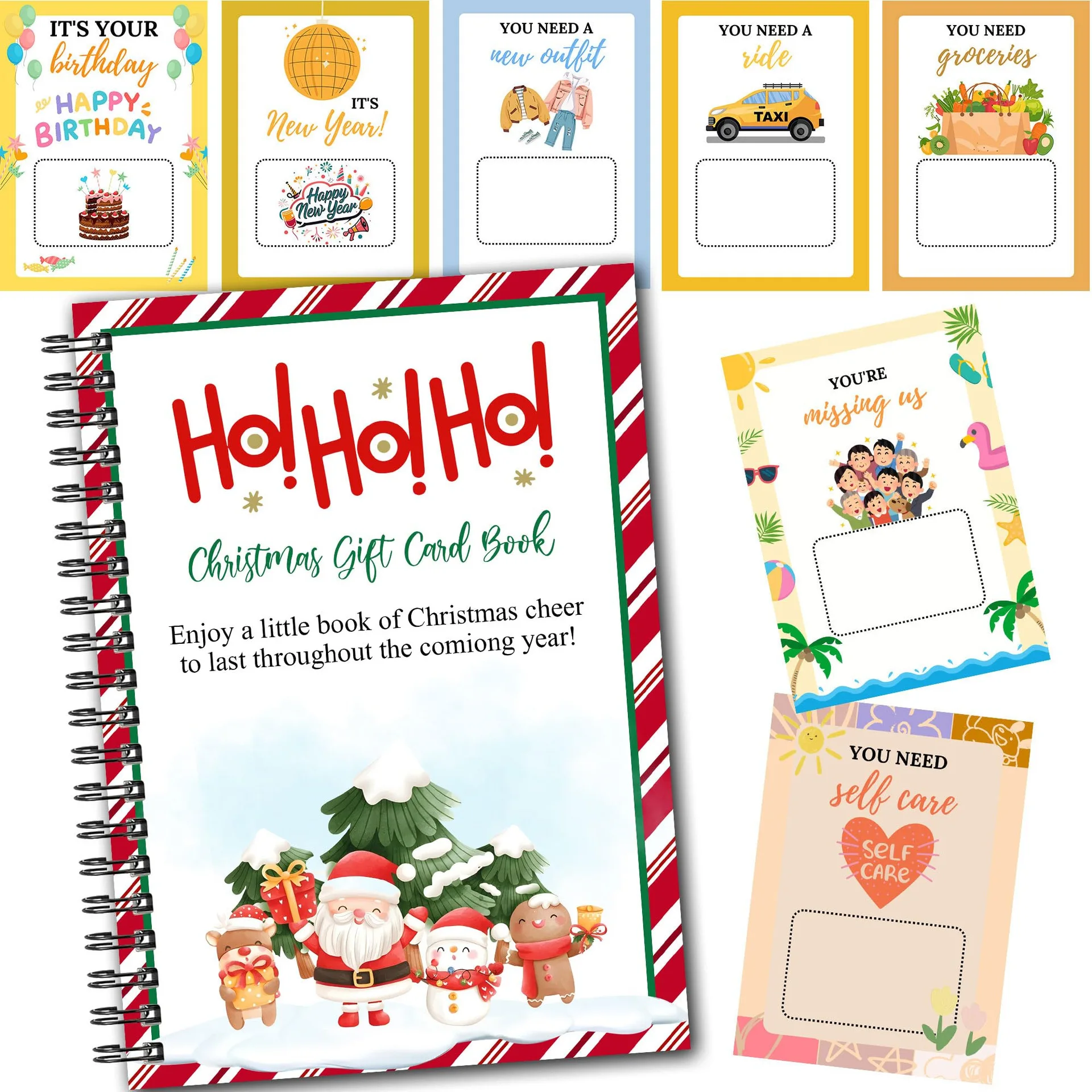 A6 Book Merry Christmas Gift Card Book, Merry Christmas Gift Cards, 18 Page Spiral Bound Card Book, DIY Personalized Xmas Gifts