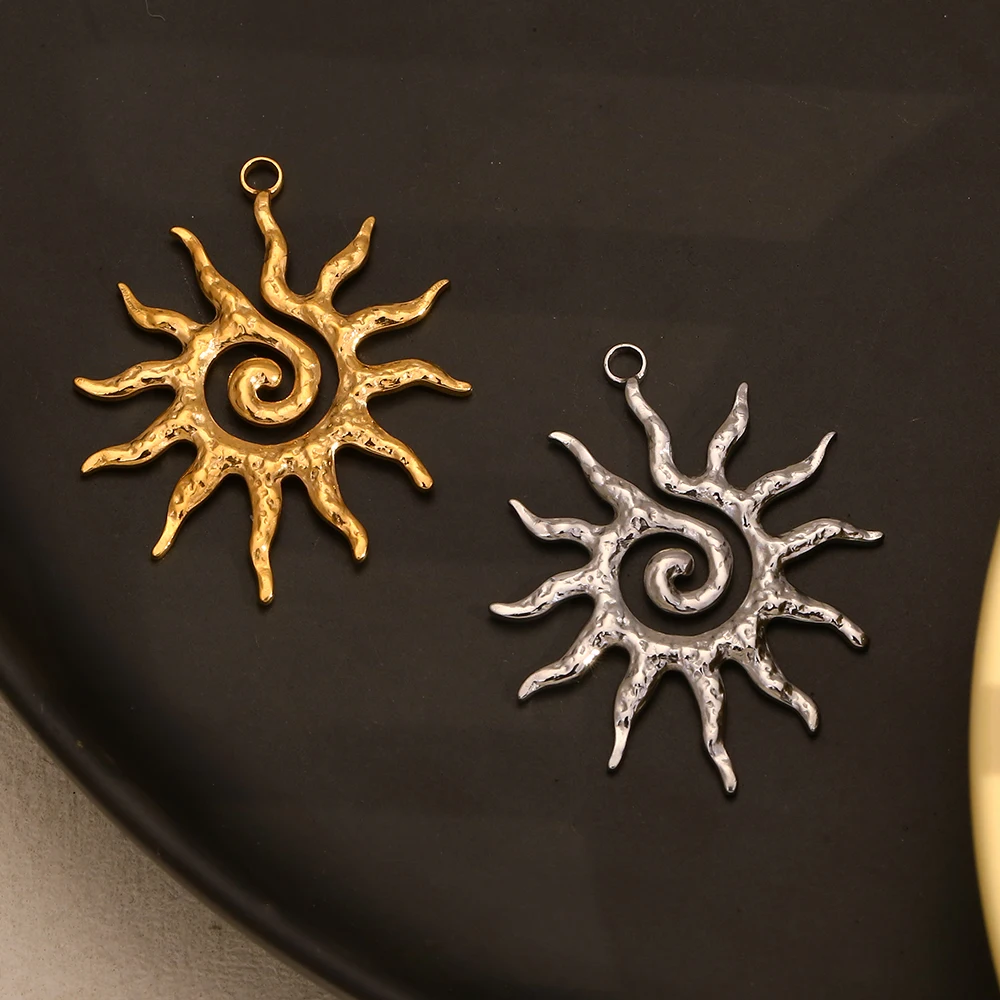 MamacitaSlay Vintage Spiral Sun Gold Plated charms for jewelry making handmade Waterproof Stainless steel charm Pendant