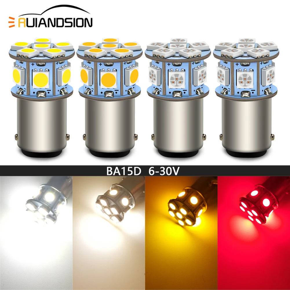 RUIANDSION 2 шт. BA15d Led 6 В Фара 12 В 24 В Автомобиль Лодка Караван Свет Стоп Парковка DRL Сигнальная Лампа Красный Белый Желтый