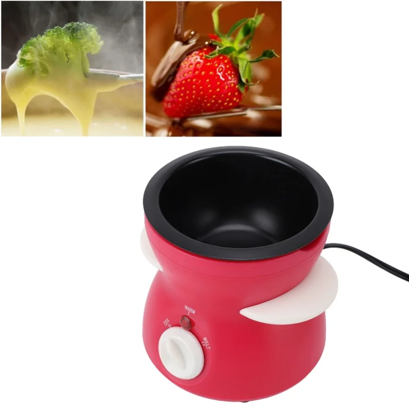 Chocolate Fondue Maker Electric Pot Set 2 Heating Gear Cast Iron With 10 Forks Rose Red For Party Kitchen